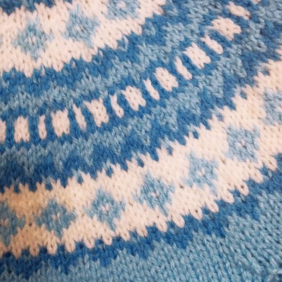 Handknit Blue And White Fair Isle Sweater - Picture 3 of 4